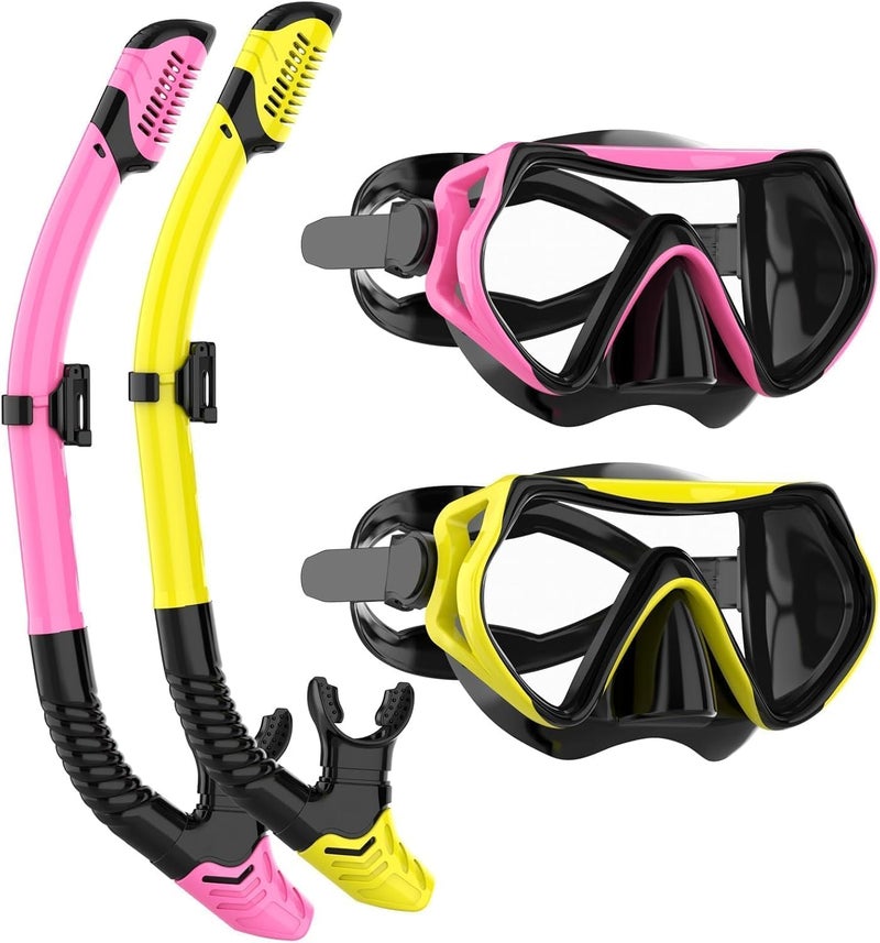 JRing Snorkeling Gear for Adults, Snorkel Mask Set with 180 Degree Tempered Glass Anti Fog Goggles Scuba Dry Top Snorkel for Swimming, Scuba Diving Mask for Men Women - Image 1